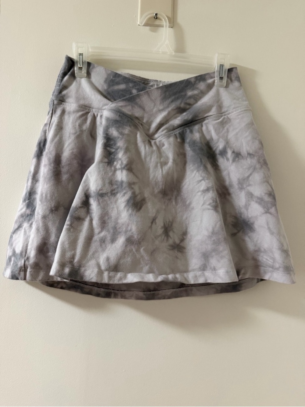 Tie-Dye Gray Circle Skirt with Crossover Waistband